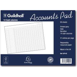 Guildhall Ruled Account Pad with 14 Cash Columns 60 Pages GP14Z